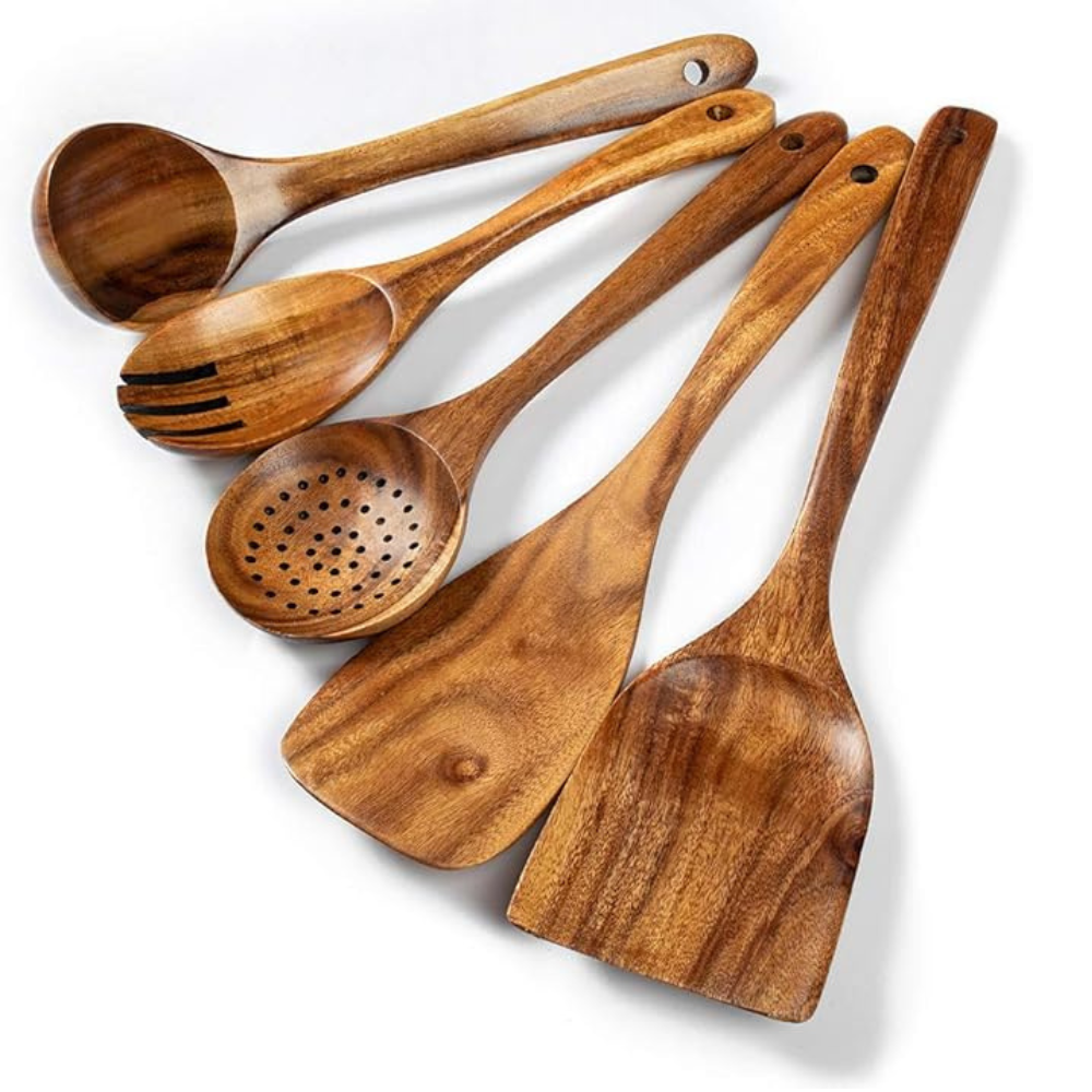 Untitled-design-2025-03-03T205201.562.png Wooden Kitchen Utensils Set, 5 PCs Natural Acacia Wooden Cooking Spoons Set - Image 1