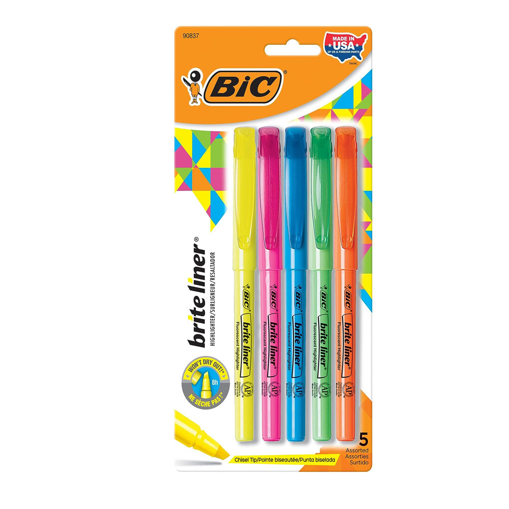 bic1-1.jpg BIC Brite Liner Highlighters, Chisel Tip, 5-Count - Image 1