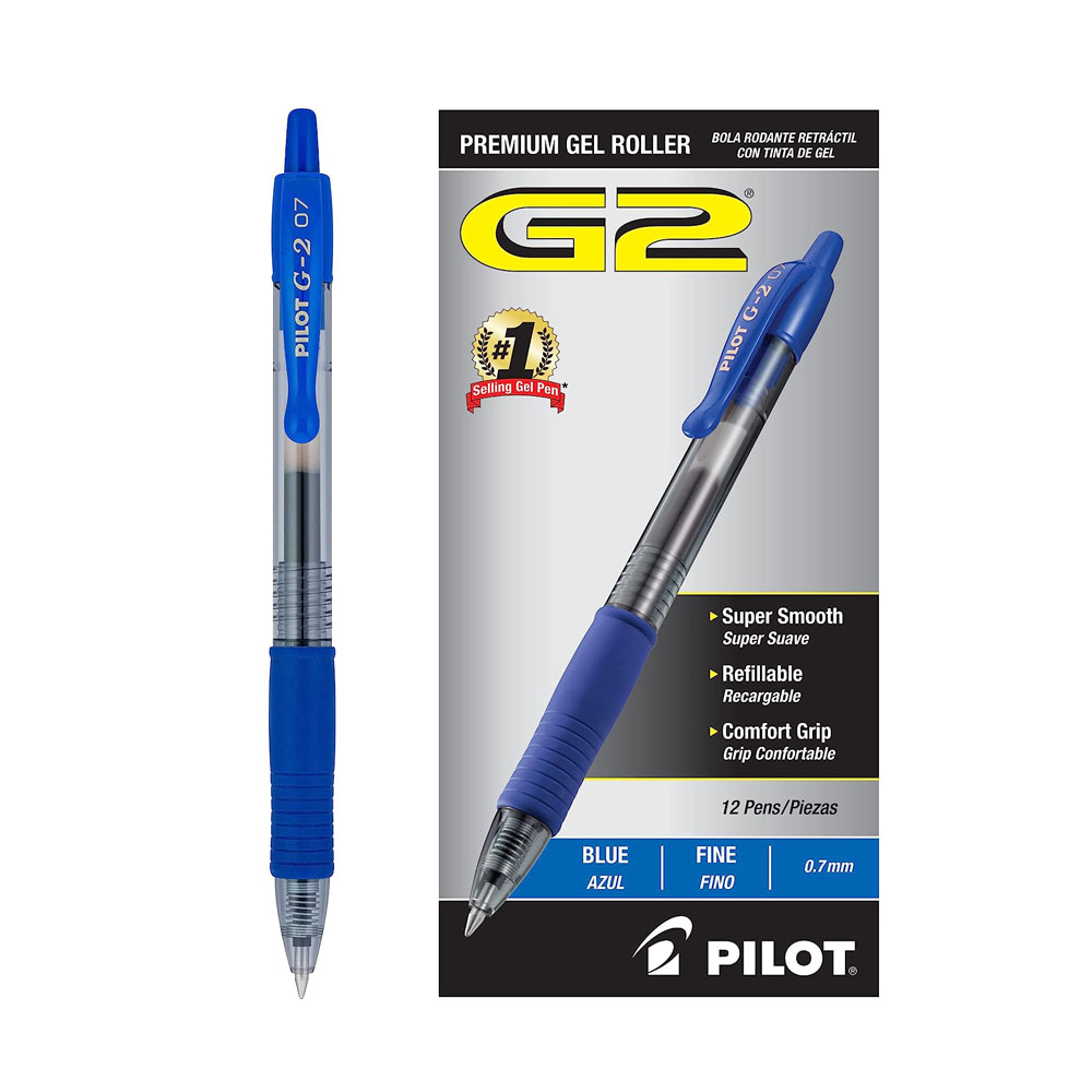 pilot.jpg Pilot, G2 Premium Gel Roller Pens, Fine Point 0.7 mm, Blue, Pack of 12 - Image 1